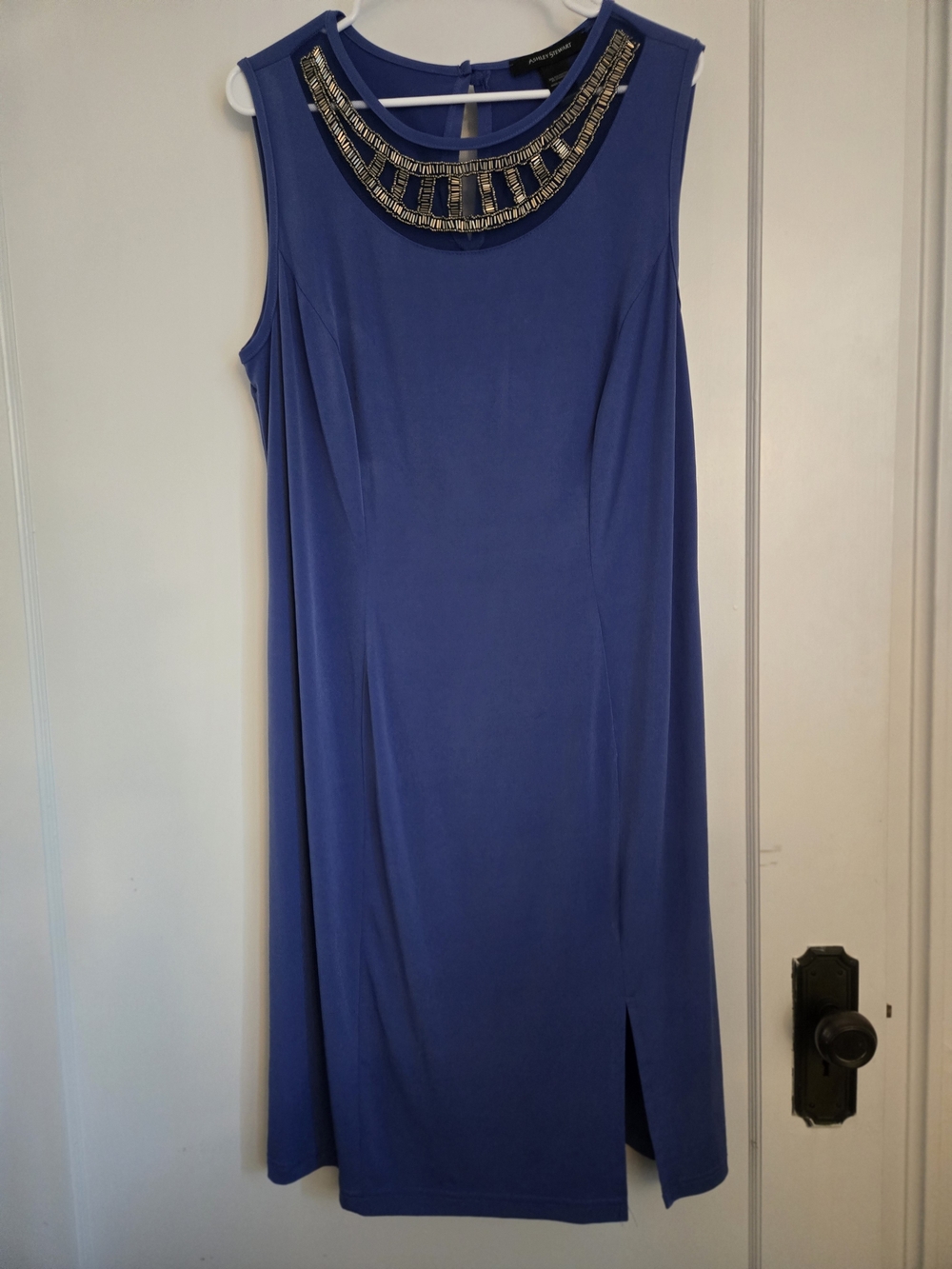 Ashley Stewart Royal Blue Beaded Neck Sleeveless Shift Dress